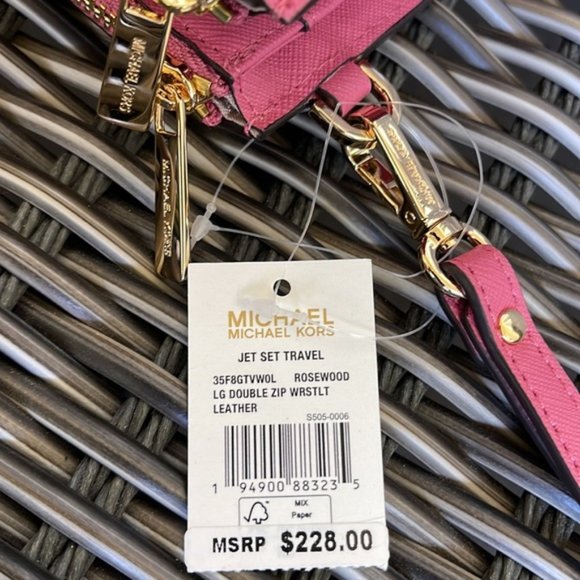 Michael Kors Jet Set Travel Large Double Zip Wristlet Wallet Rosewood Leather - Picture 6 of 16